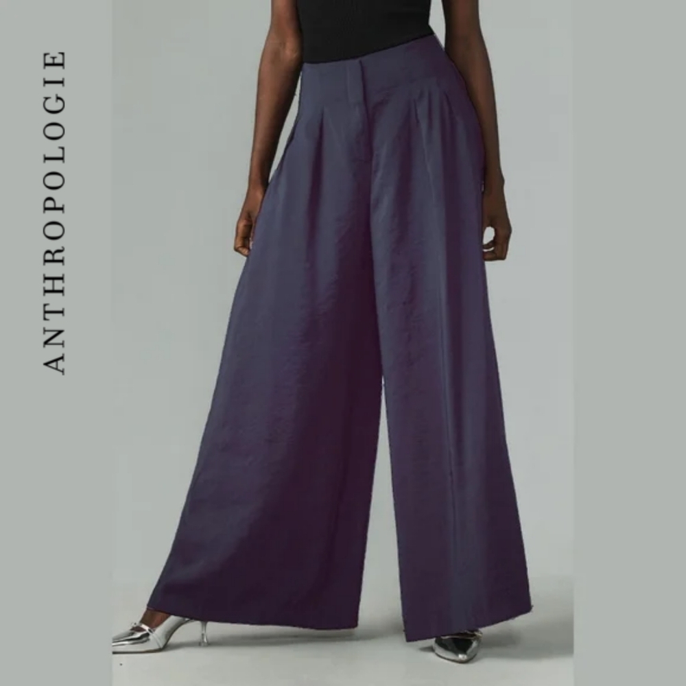 Sz 2 Anthropologie High-Rise Pleated Wide-Leg Trousers Palazzo Pants